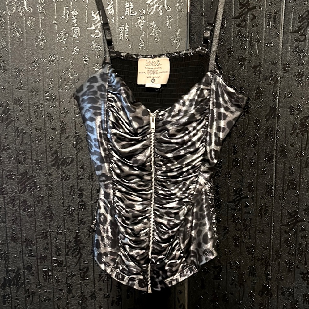 Black and silver halter cheetah inspired tank